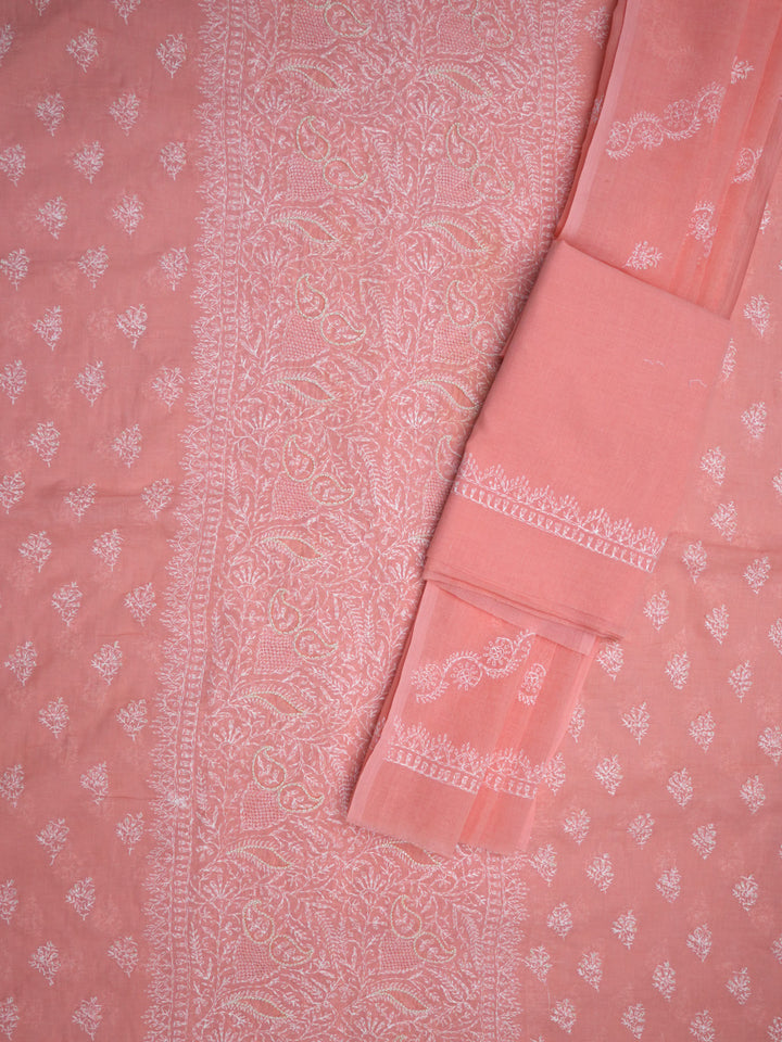 women hand embroidered chikankari cotton dressmaterial PC4120-PEACH13