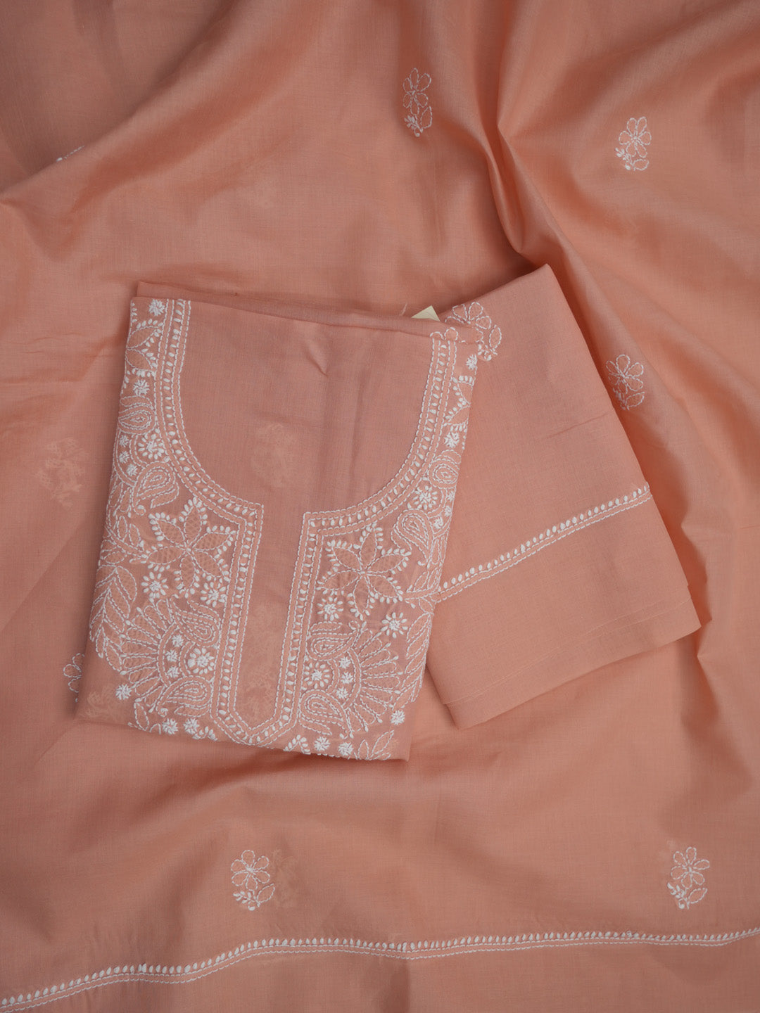 Women Hand Embroidered Cotton Chikankari Dress MaterialPCSCU00104FS-RUST