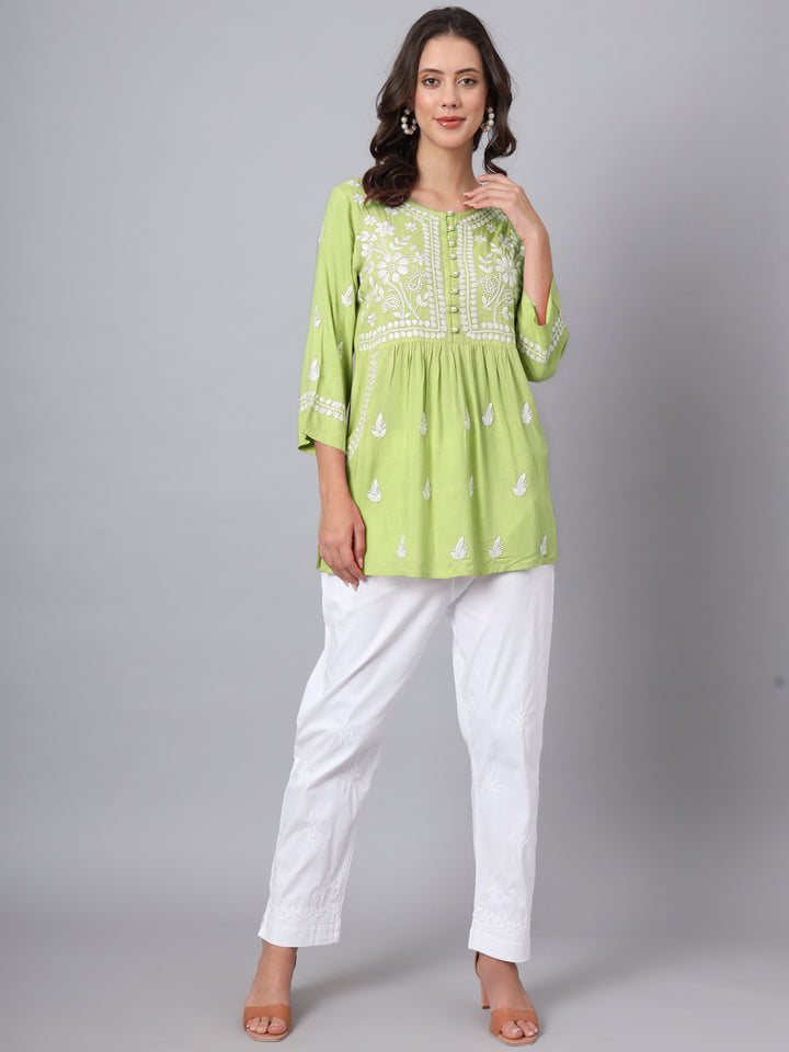 Women Hand Embroidered Rayon Chikankari Kurti PC3696