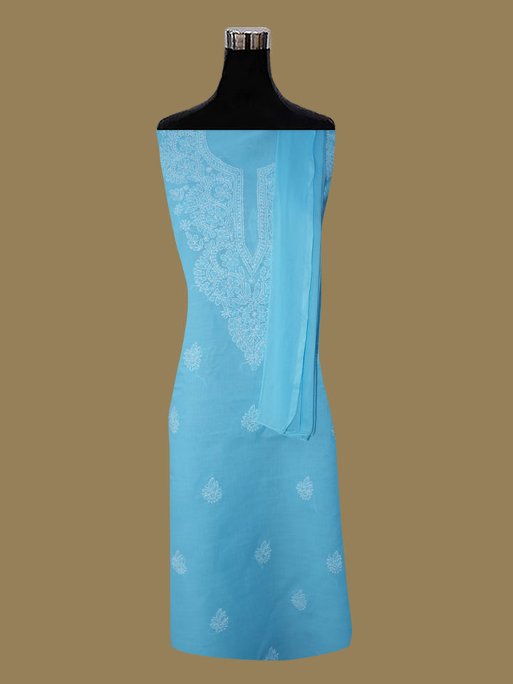 Women Hand Embroidered Cotton Chikankari Dress Material PCSCU00104FS Blue