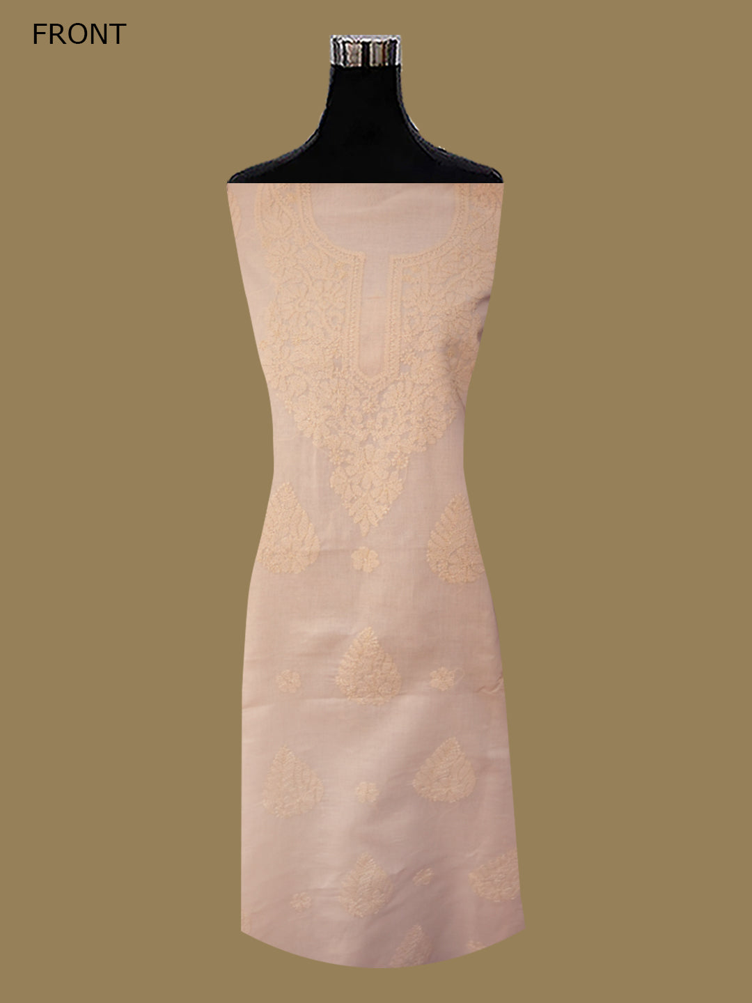 Women Hand Embroidered Cotton Chikankari Dress MaterialPCSCU00406FS-LIGHTPEACH