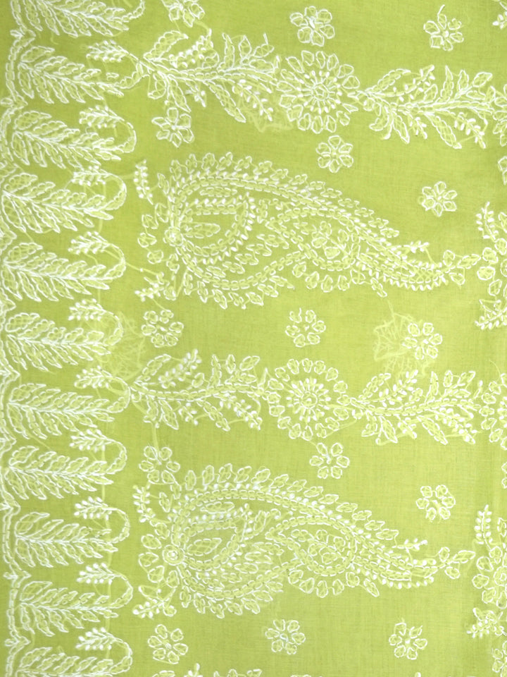 Hand Embroidered Chikankari Cotton Saree PCSAR02 Parrotgreen