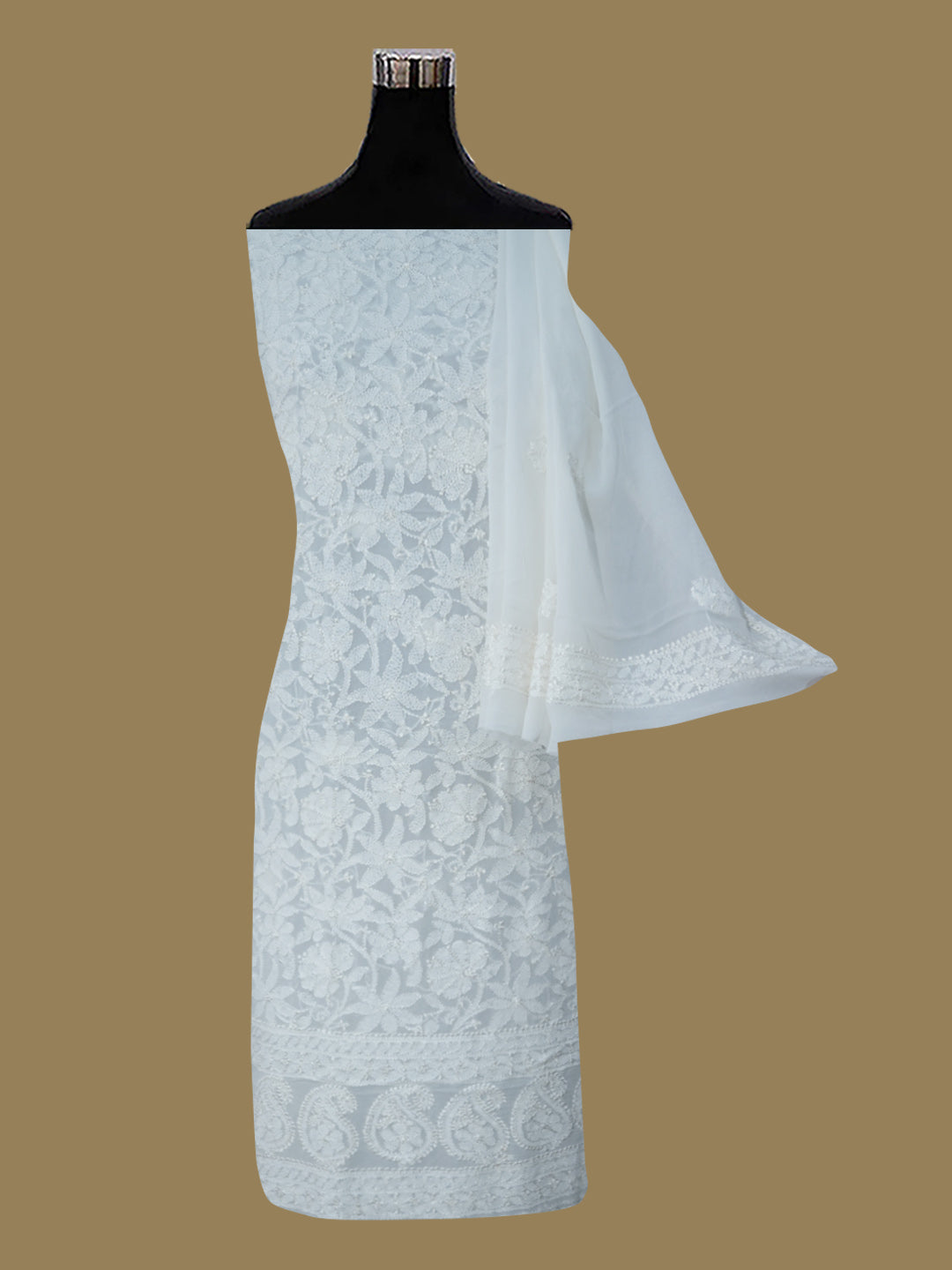 Women Hand Embroidered Chikankari Viscose Georgette Dressmaterial PC4123-WHITE5