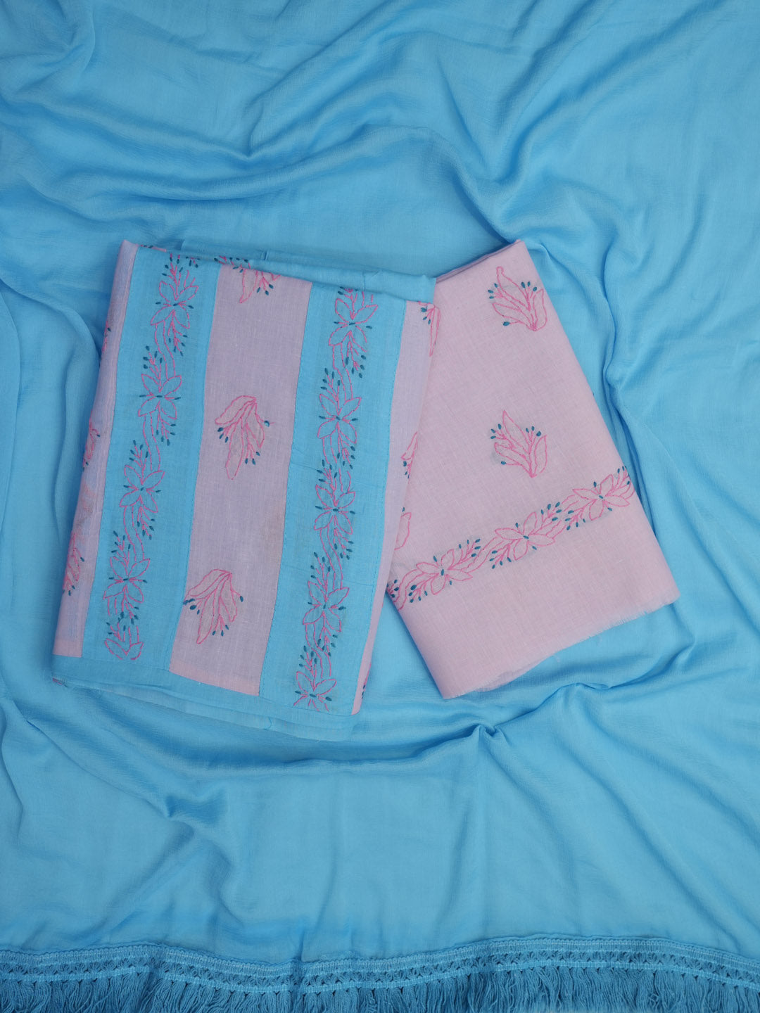 Women Hand Embroidered Chikankari Cotton Dressmaterial PC4120-POWDERBLUE