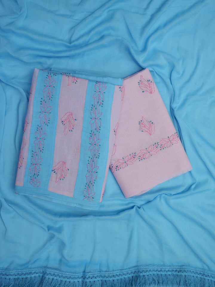 Women Hand Embroidered Chikankari Cotton Dressmaterial PC4120-POWDERBLUE