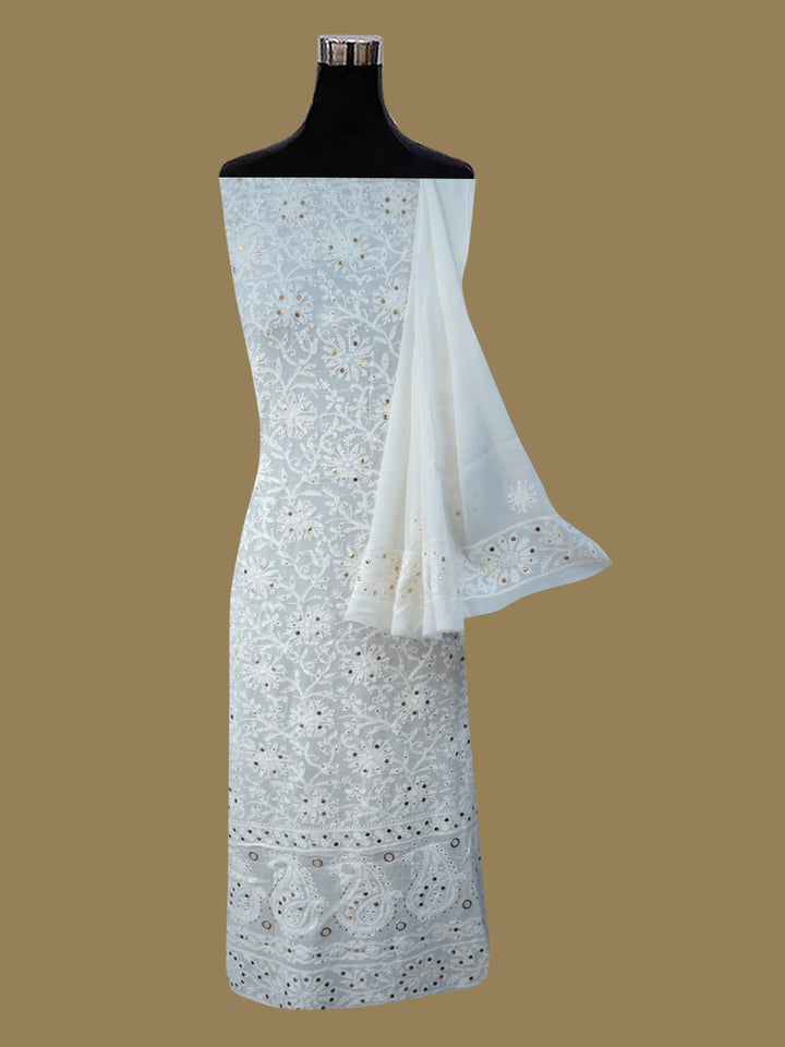 Women Hand Embroidered Chikankari Viscose Georgette Dressmaterial PC4124-WHITE3
