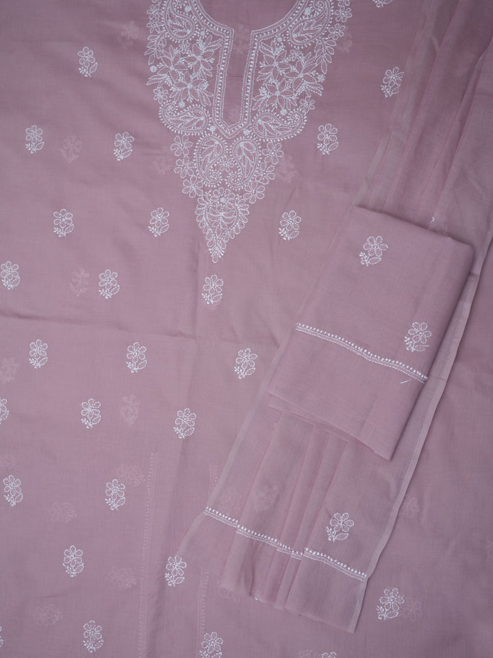 Women Hand Embroidered Chikankari Cotton Dressmaterial PCSCU00104FS-ONIONPINK