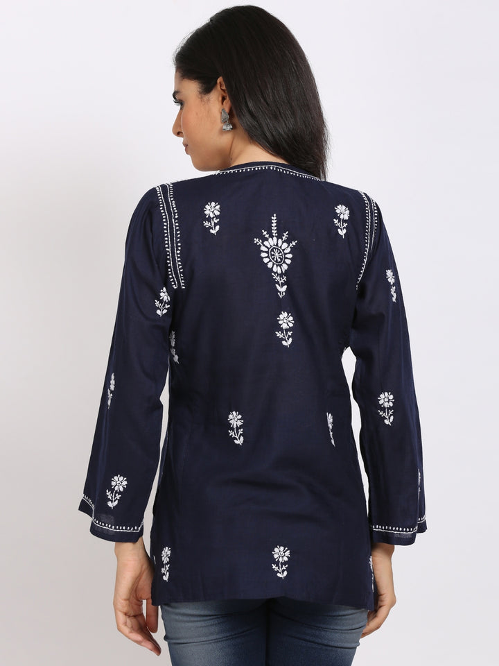 Women Hand Embroidered Chikankari Cotton Kurti-STV115