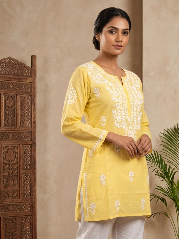Women Hand Embroidered Chikankari Modal Kurti PC3611 Yellow