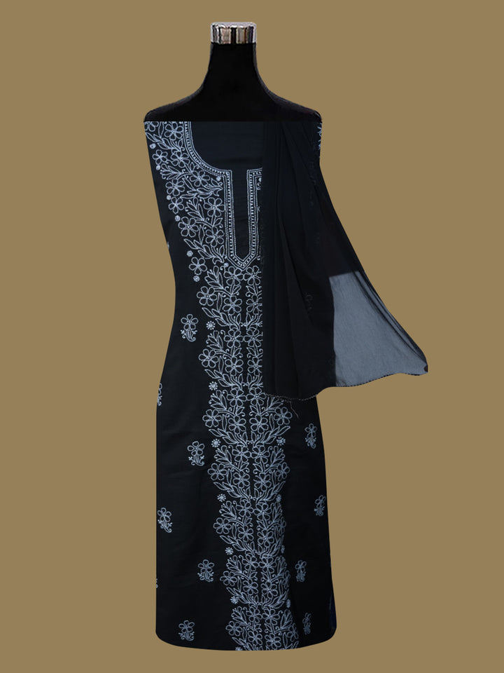 Women Hand Embroidered Chikankari Cotton Dressmaterial PCSCU00104FS-BLACK