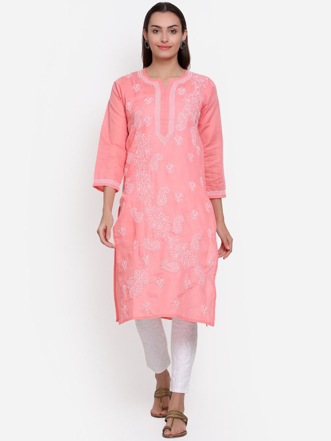 Hand Embroidered Chikankari Cotton Straight Kurta PC3496