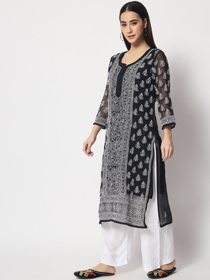 Hand Embroidered Chikankari Georgette Straight Kurta With Matching Slip- PC3594