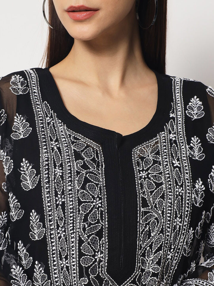 Hand Embroidered Chikankari Georgette Straight Kurta With Matching Slip- PC3594