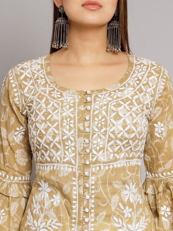 Women Hand Embroidered Chikankari Cotton A-line Kurta PC3623