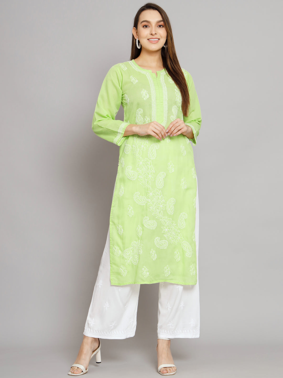 Hand Embroidered Chikankari Cotton Straight Kurta PC3496