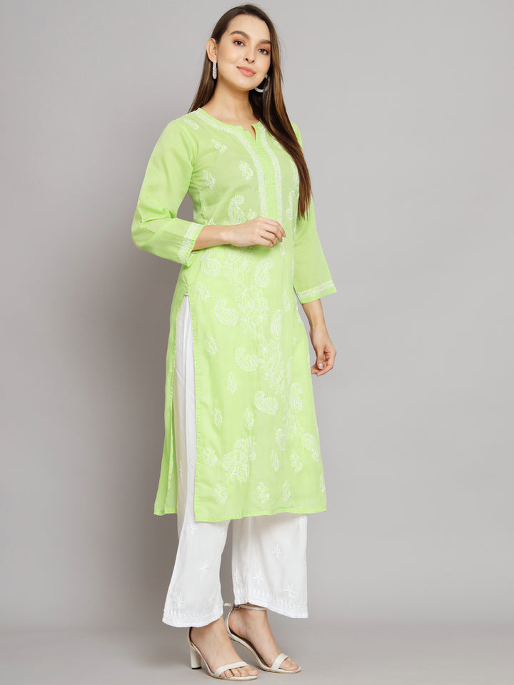 Hand Embroidered Chikankari Cotton Straight Kurta PC3496