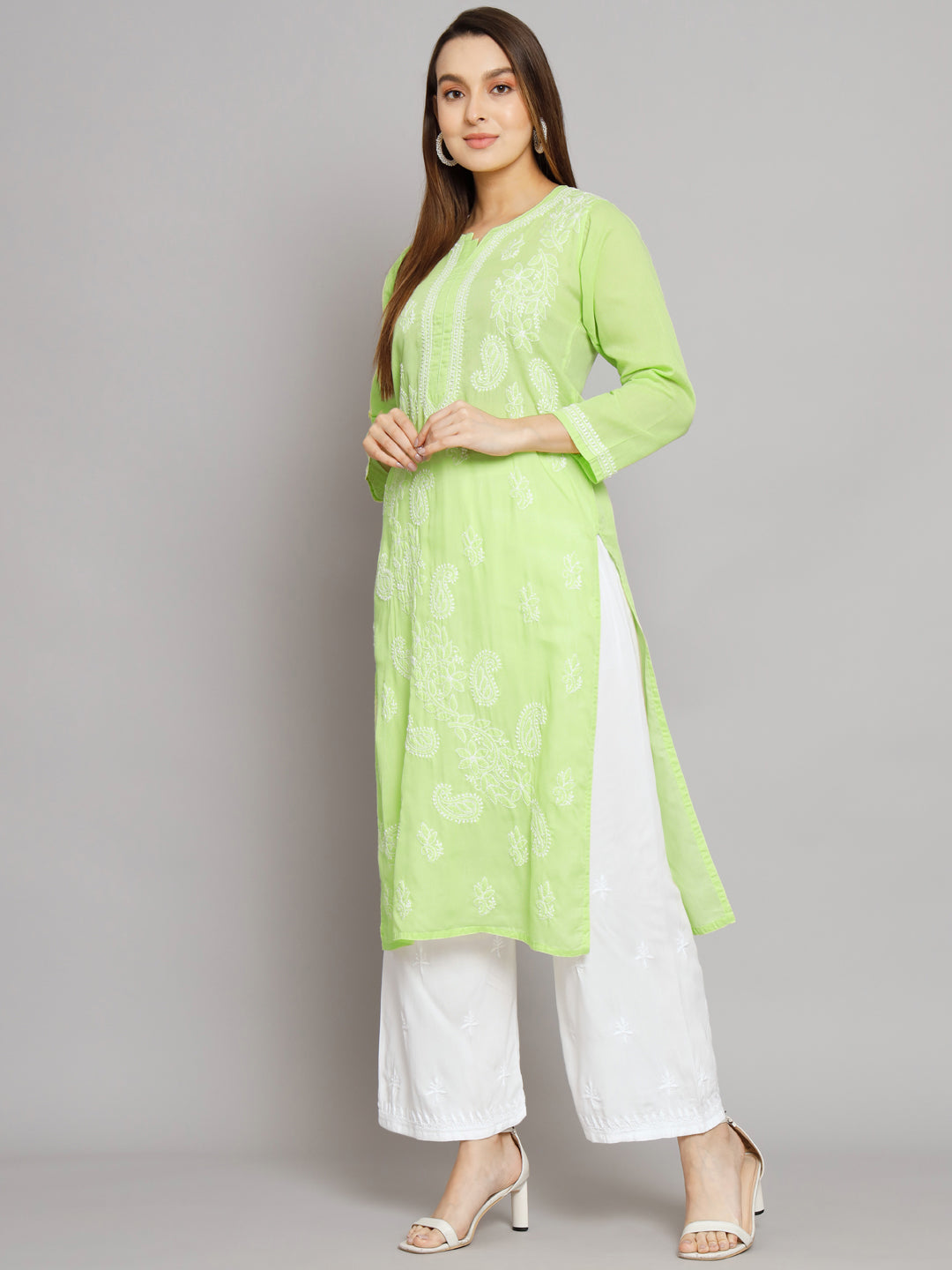 Hand Embroidered Chikankari Cotton Straight Kurta PC3496