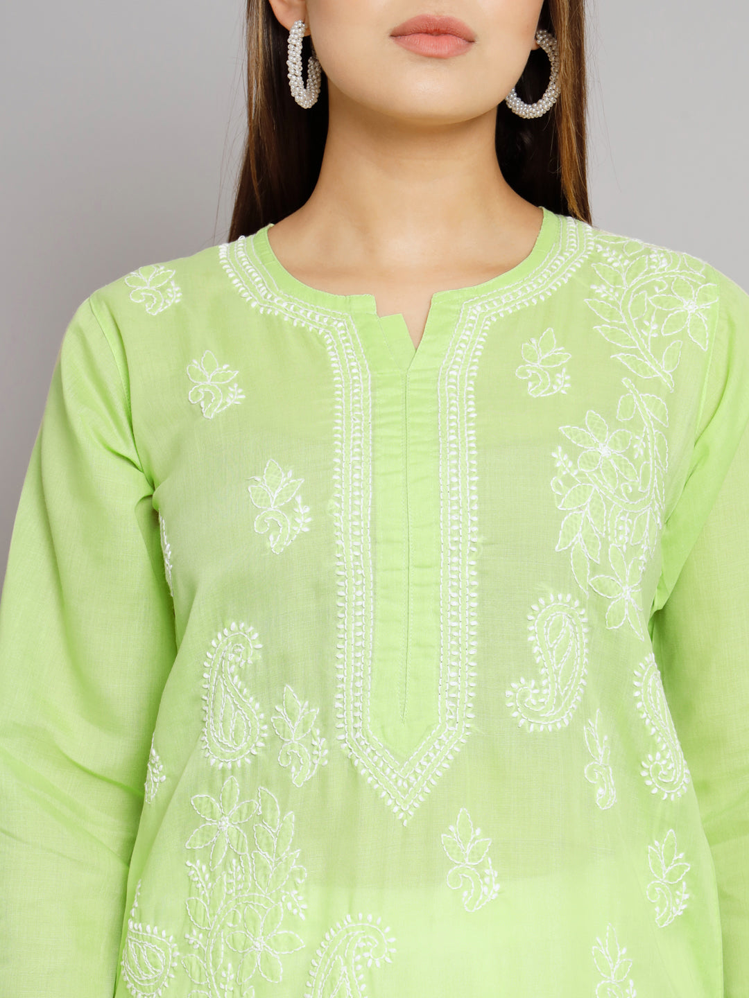 Hand Embroidered Chikankari Cotton Straight Kurta PC3496