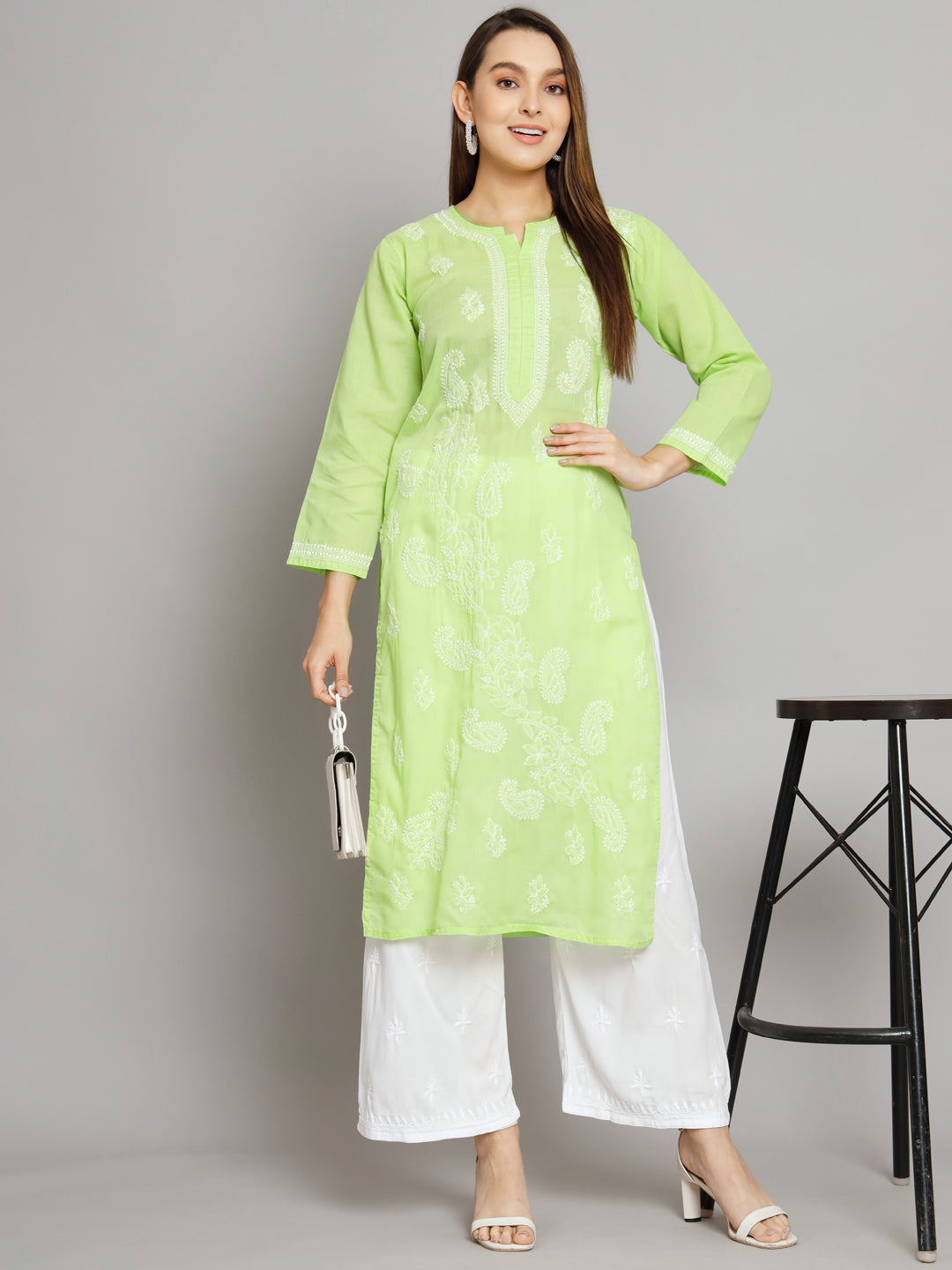 Hand Embroidered Chikankari Cotton Straight Kurta PC3496