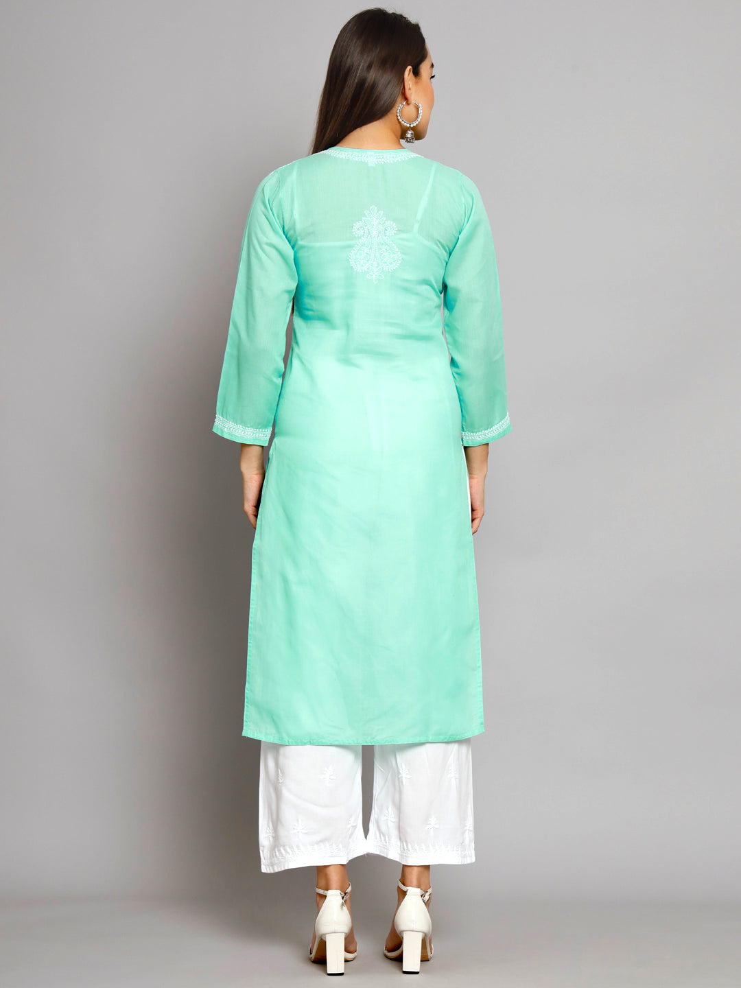 Hand Embroidered Chikankari Cotton Straight Kurta PC3496