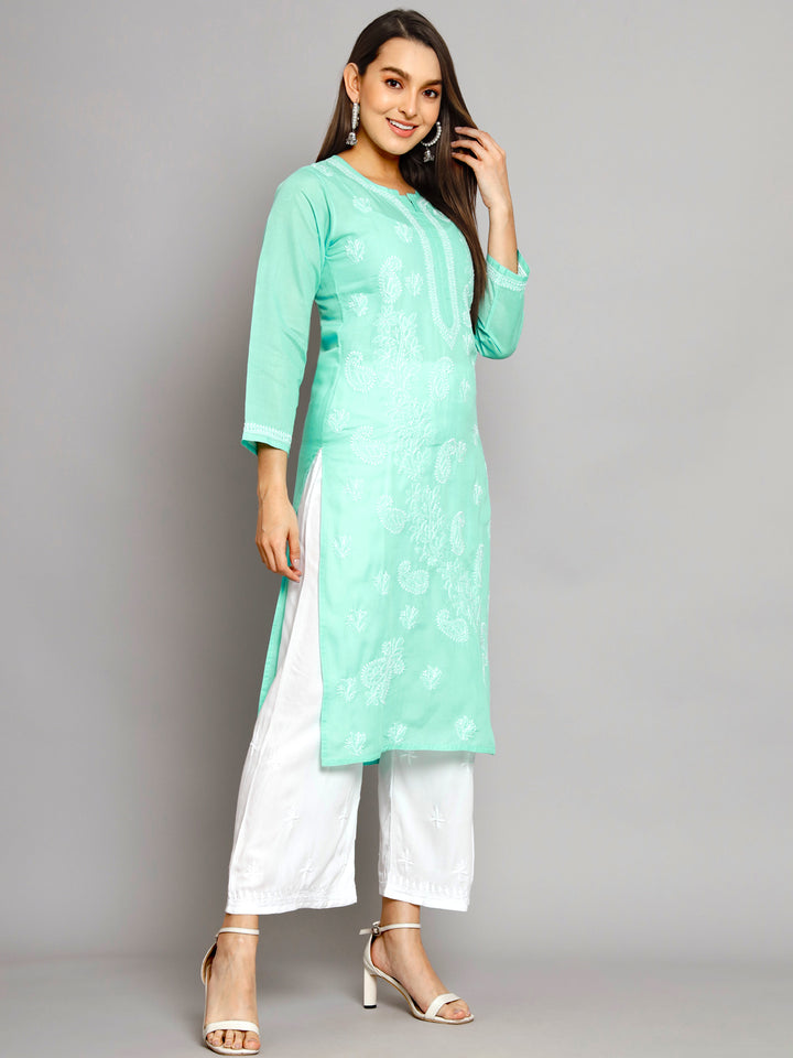 Hand Embroidered Chikankari Cotton Straight Kurta PC3496