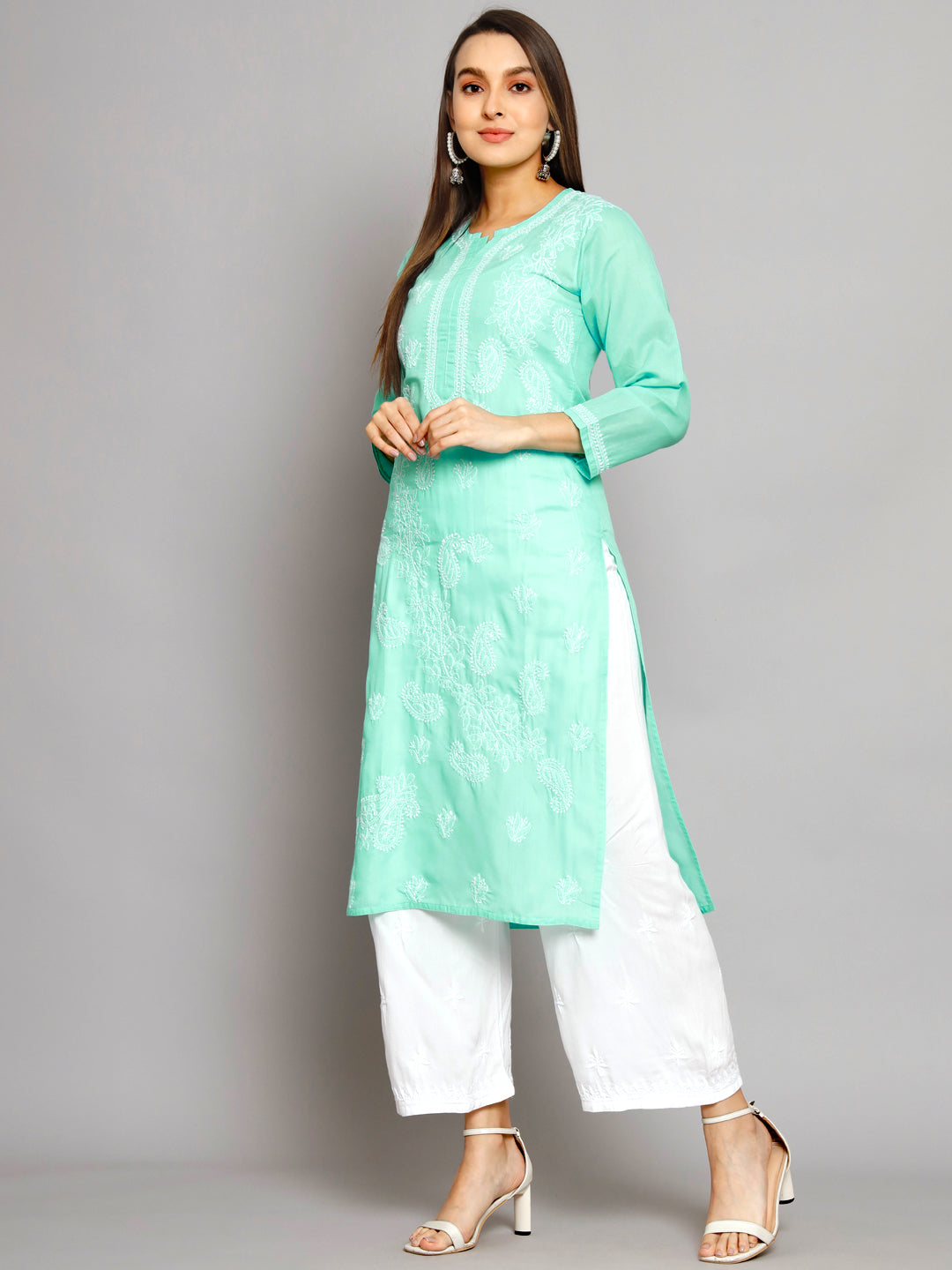 Hand Embroidered Chikankari Cotton Straight Kurta PC3496