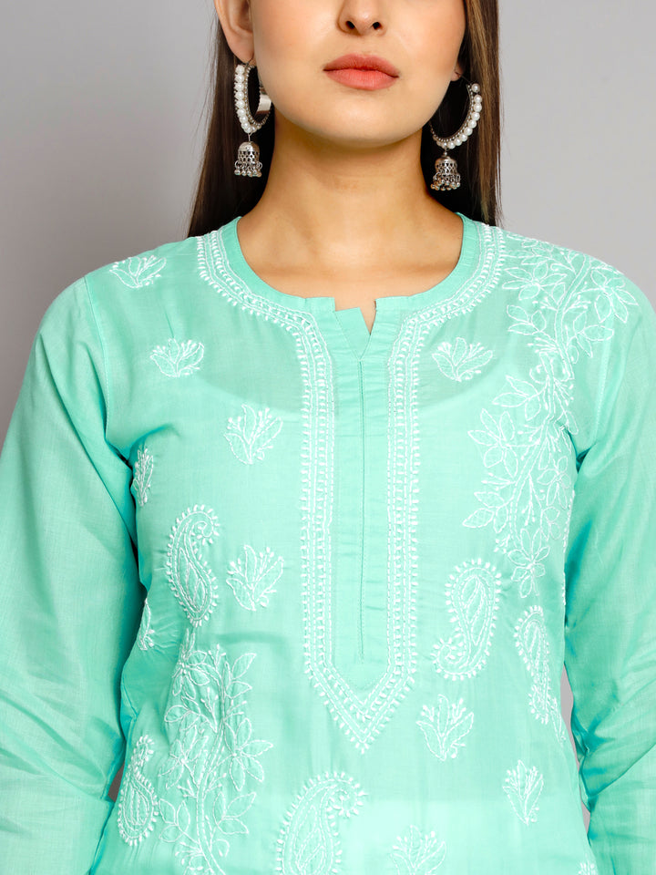 Hand Embroidered Chikankari Cotton Straight Kurta PC3496