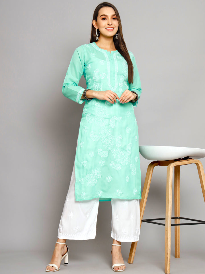 Hand Embroidered Chikankari Cotton Straight Kurta PC3496