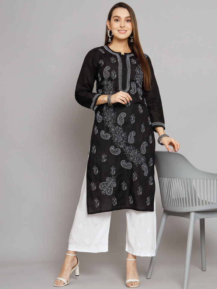 Hand Embroidered Chikankari Cotton Straight Kurta PC3496