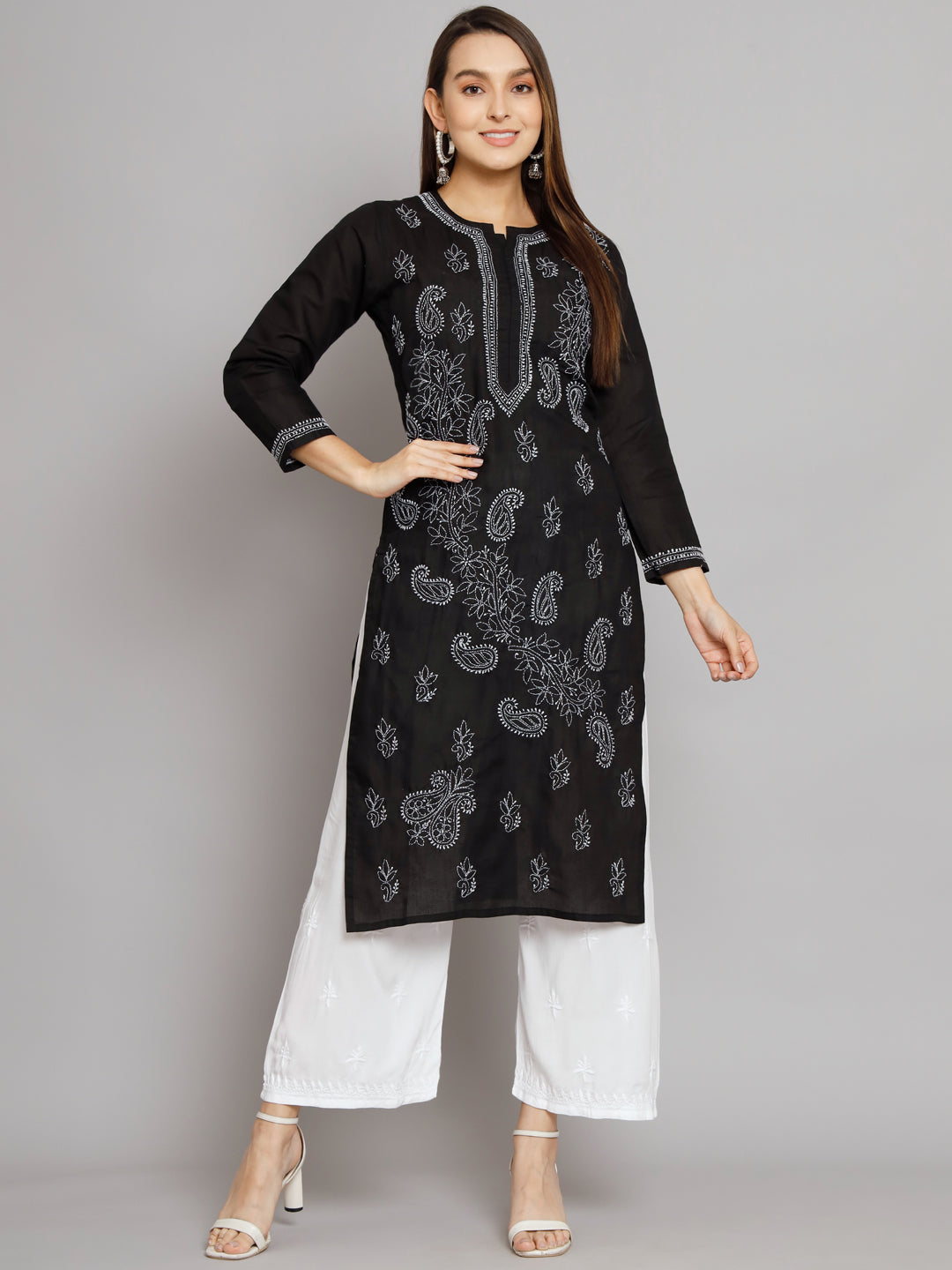 Hand Embroidered Chikankari Cotton Straight Kurta PC3496