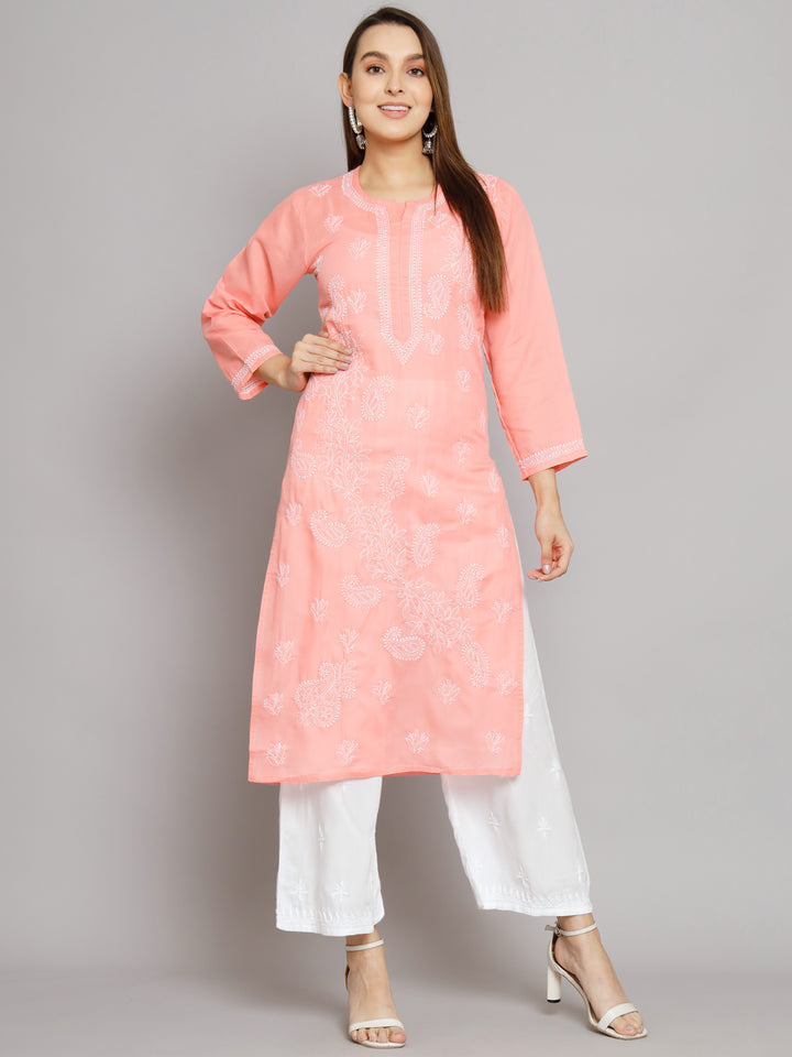 Hand Embroidered Chikankari Cotton Straight Kurta PC3496