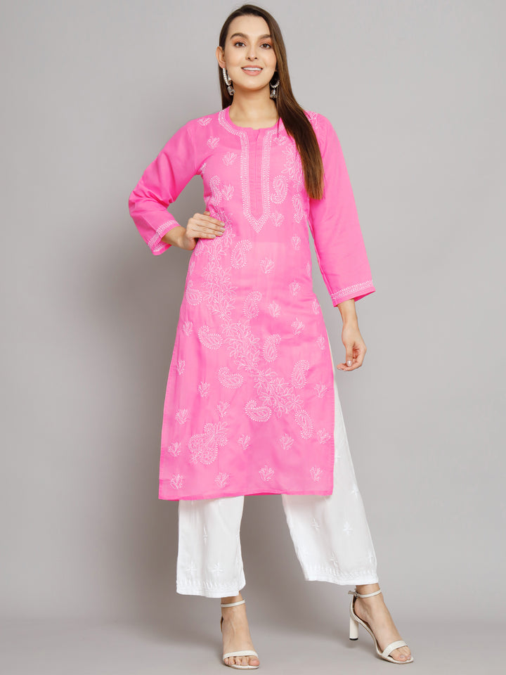 Hand Embroidered Chikankari Cotton Straight Kurta PC3496