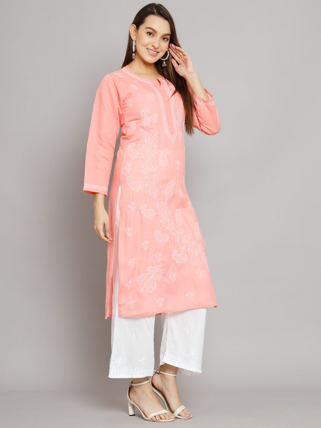 Hand Embroidered Chikankari Cotton Straight Kurta PC3496