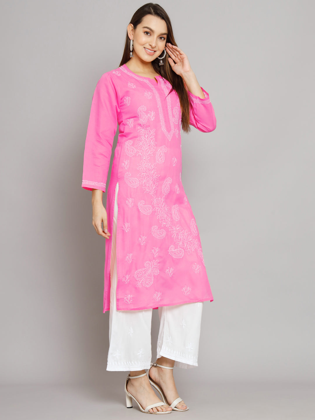 Hand Embroidered Chikankari Cotton Straight Kurta PC3496