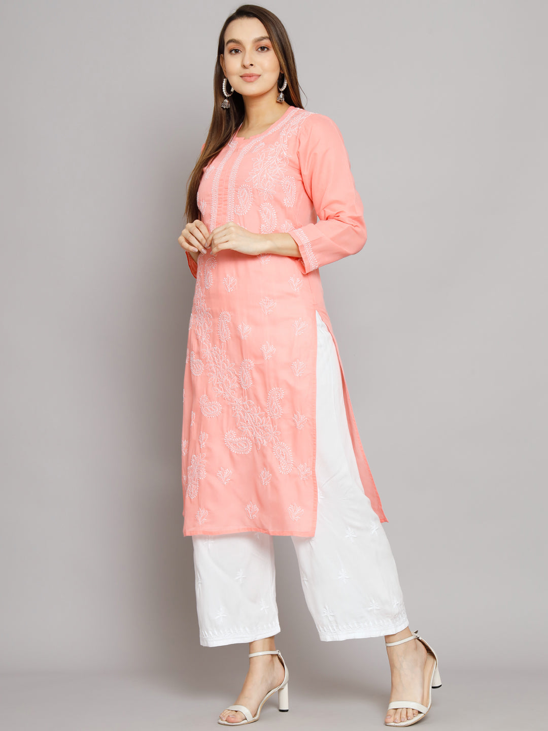 Hand Embroidered Chikankari Cotton Straight Kurta PC3496