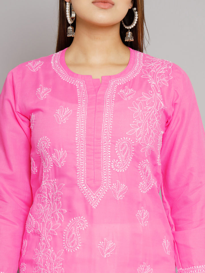 Hand Embroidered Chikankari Cotton Straight Kurta PC3496