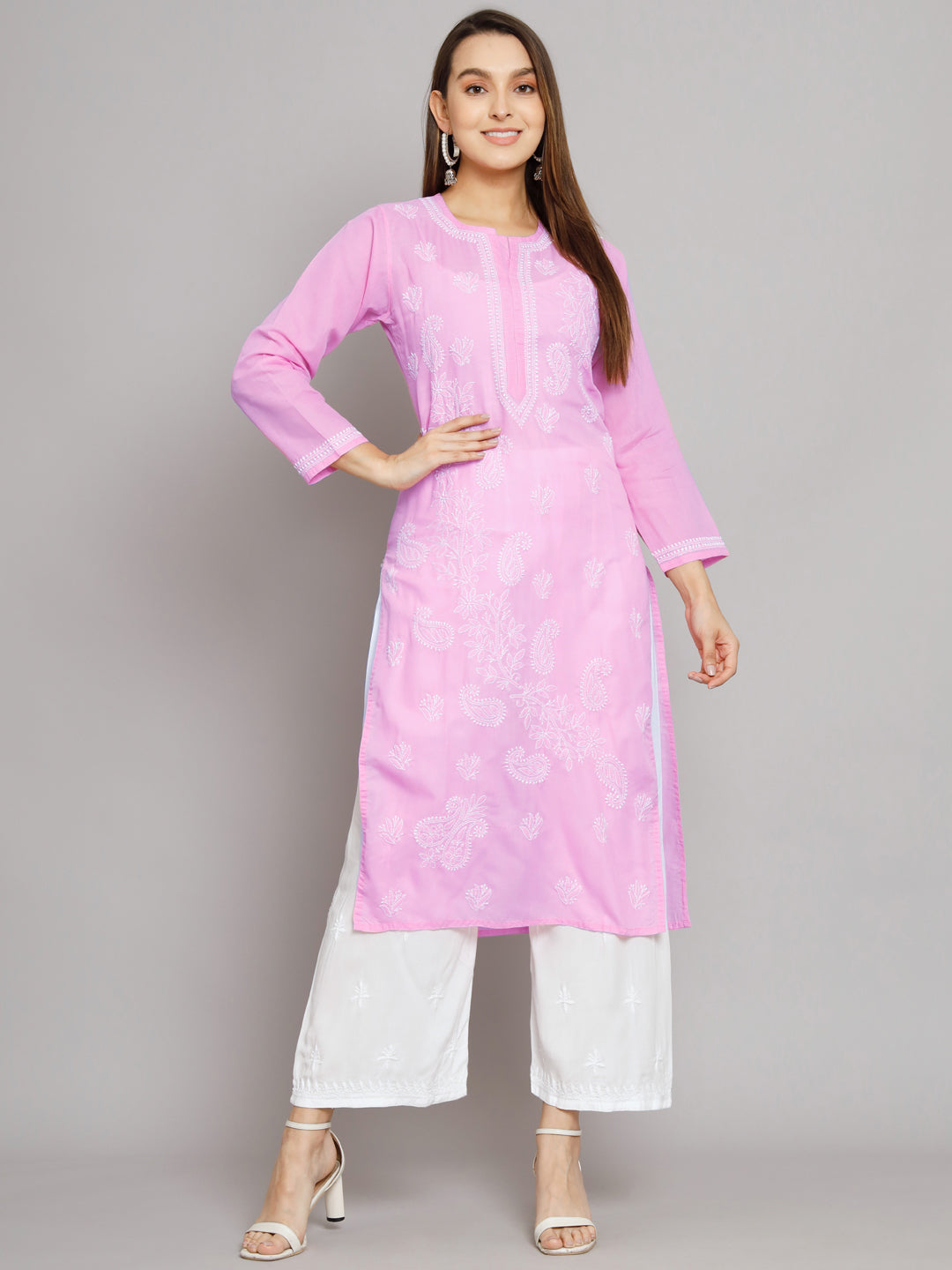 Hand Embroidered Chikankari Cotton Straight Kurta PC3496