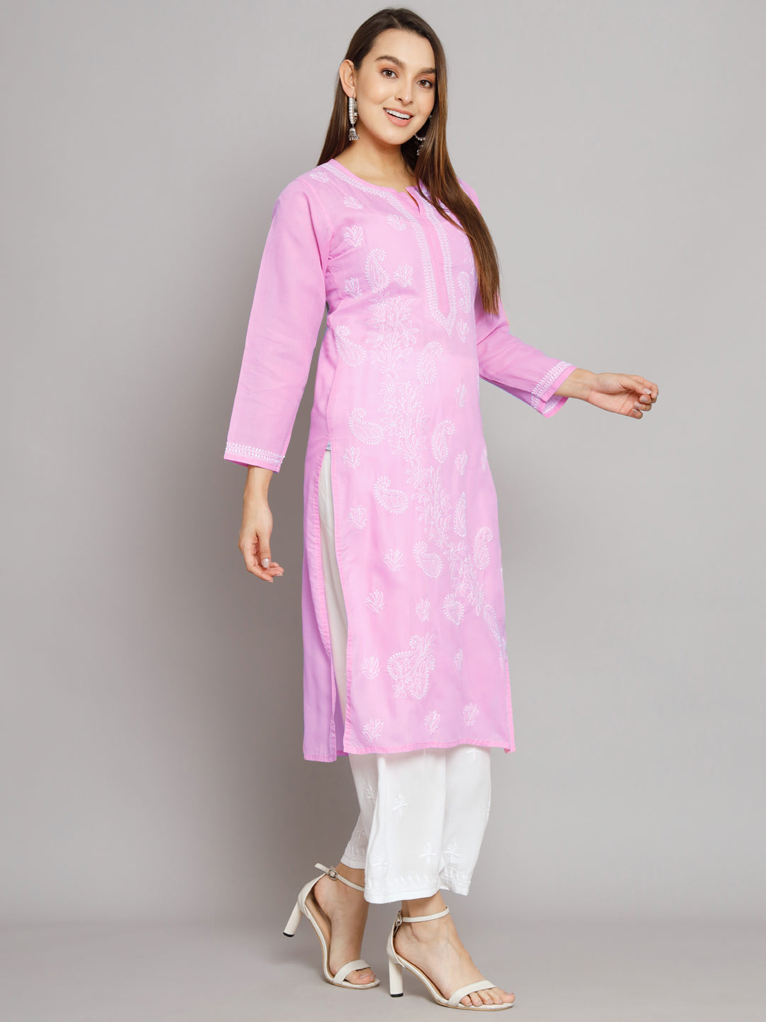 Hand Embroidered Chikankari Cotton Straight Kurta PC3496