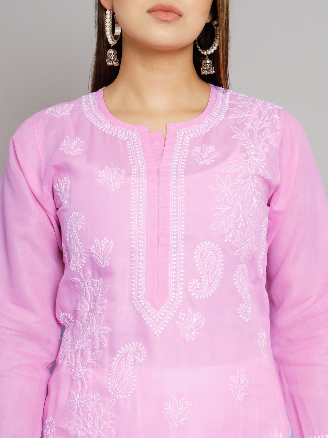 Hand Embroidered Chikankari Cotton Straight Kurta PC3496