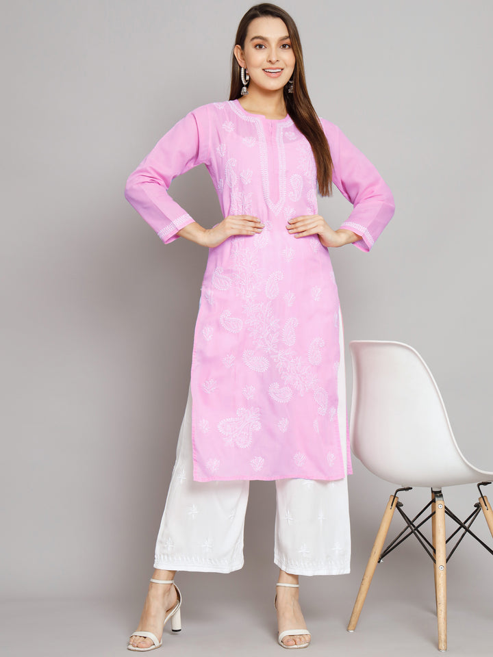 Hand Embroidered Chikankari Cotton Straight Kurta PC3496