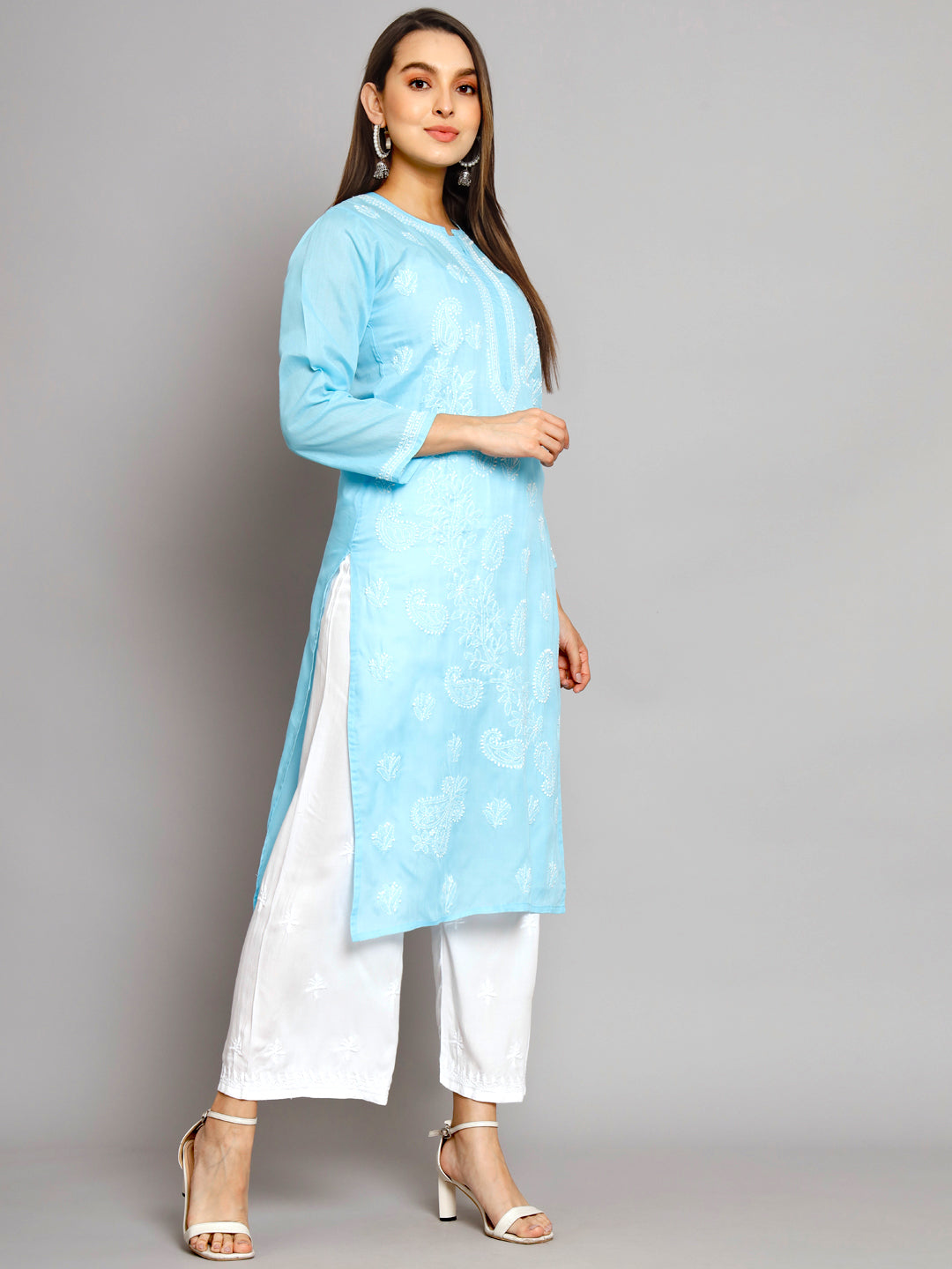 Hand Embroidered Chikankari Cotton Straight Kurta PC3496