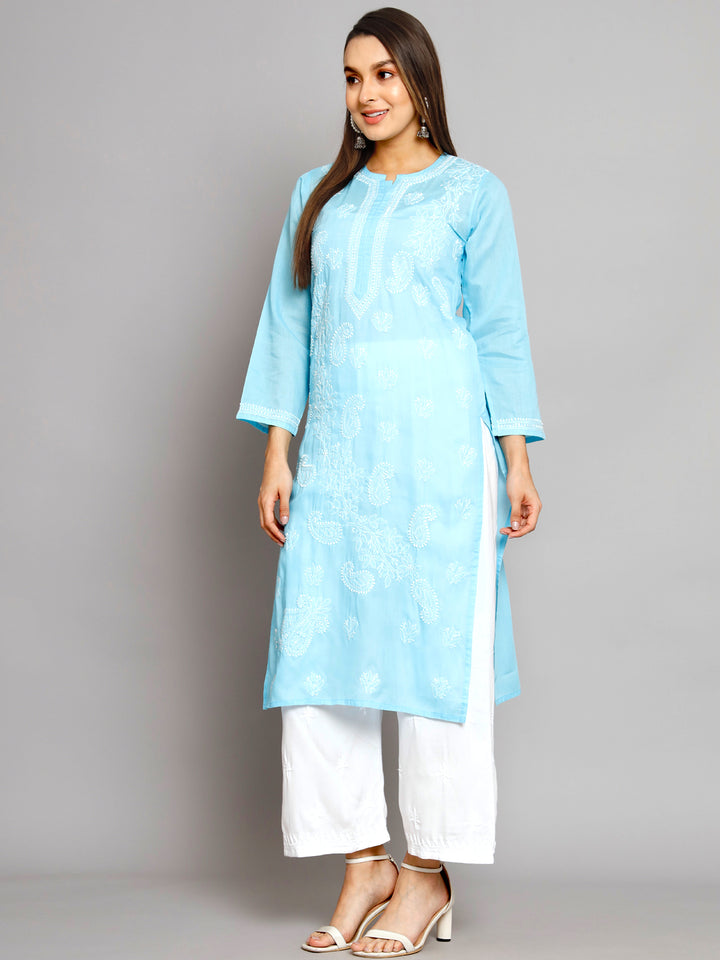 Hand Embroidered Chikankari Cotton Straight Kurta PC3496