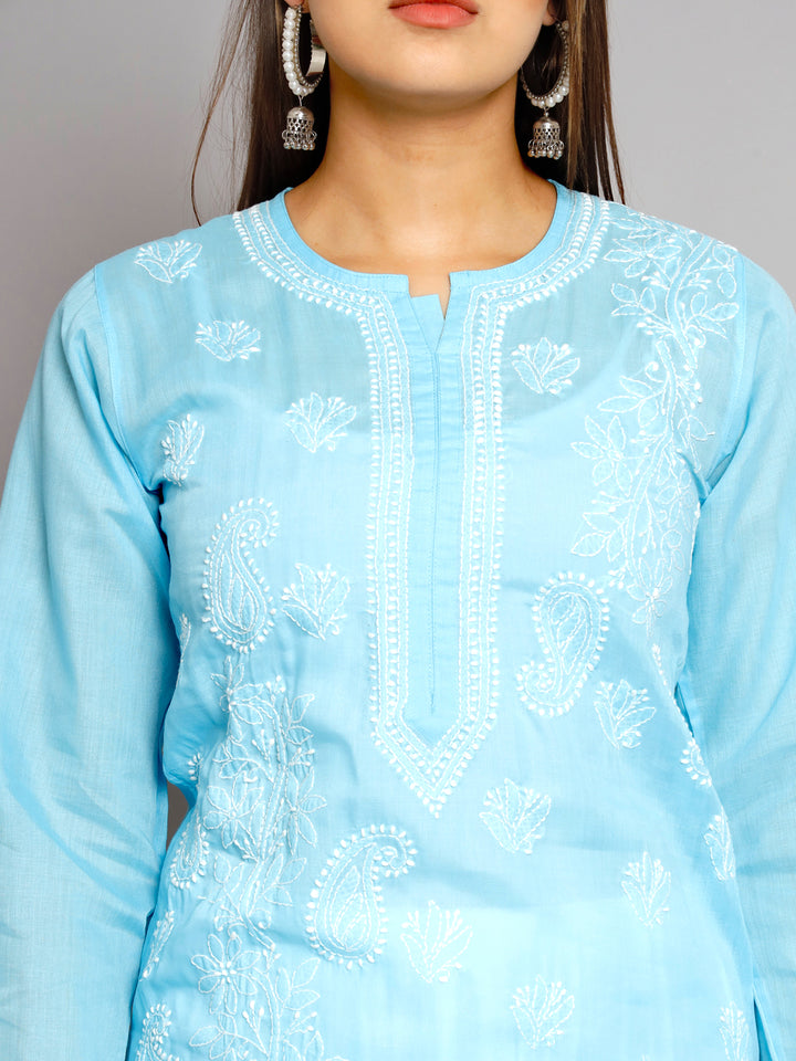 Hand Embroidered Chikankari Cotton Straight Kurta PC3496