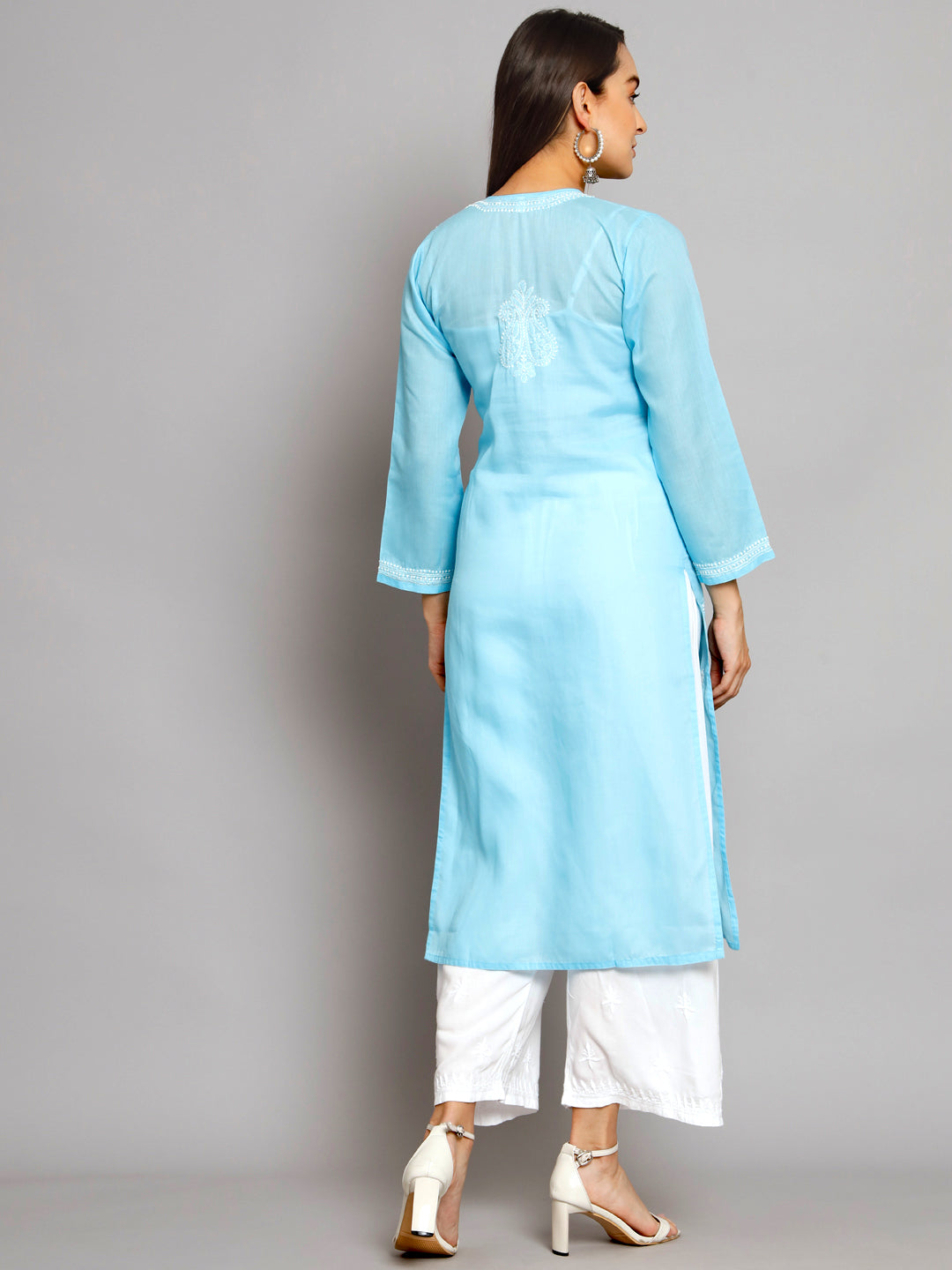 Hand Embroidered Chikankari Cotton Straight Kurta PC3496