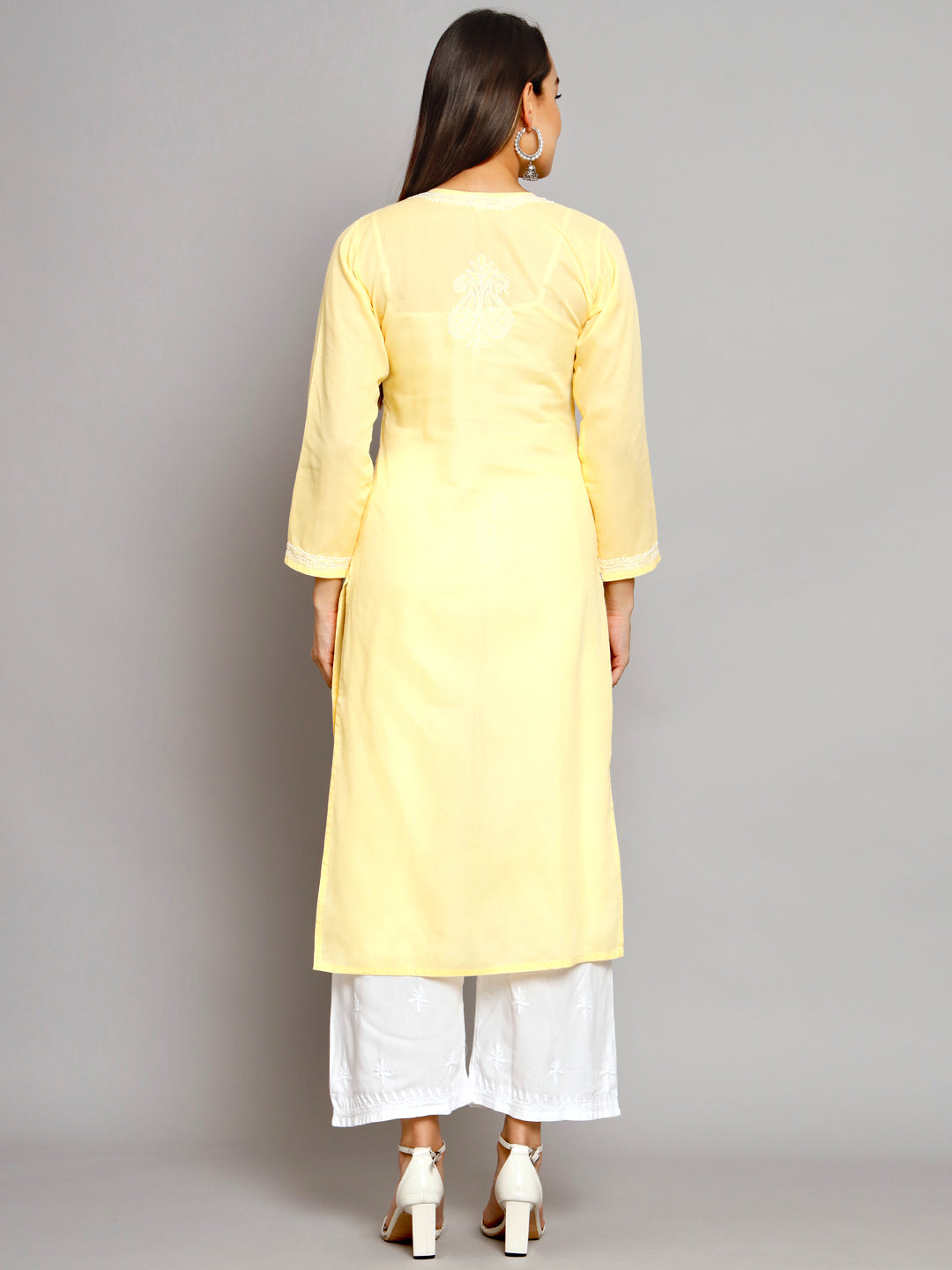 Hand Embroidered Chikankari Cotton Straight Kurta PC3496