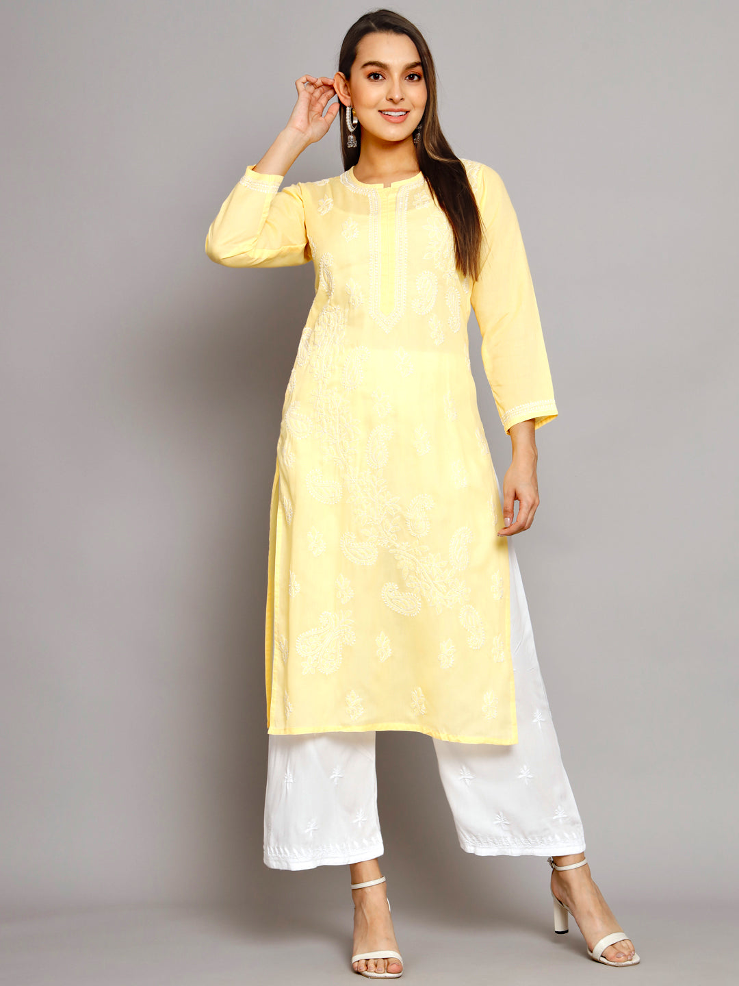 Hand Embroidered Chikankari Cotton Straight Kurta PC3496