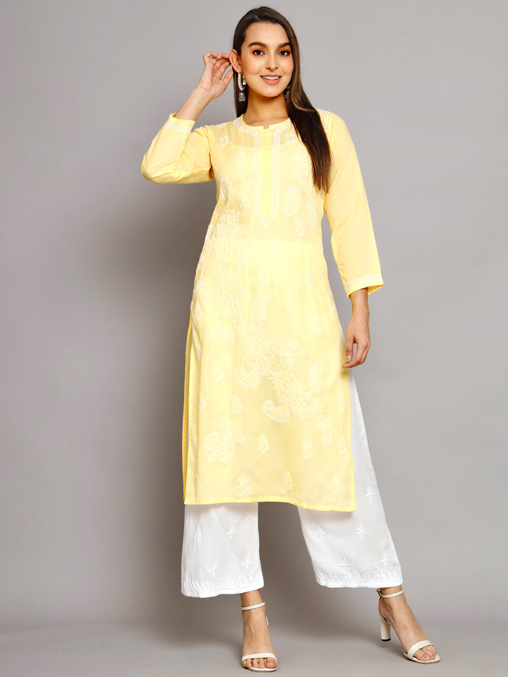 Hand Embroidered Chikankari Cotton Straight Kurta PC3496