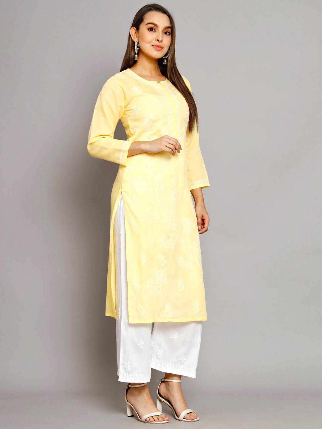 Hand Embroidered Chikankari Cotton Straight Kurta PC3496