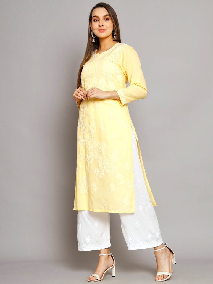 Hand Embroidered Chikankari Cotton Straight Kurta PC3496