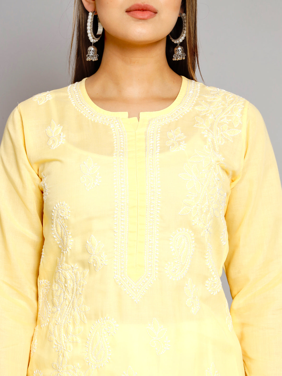 Hand Embroidered Chikankari Cotton Straight Kurta PC3496